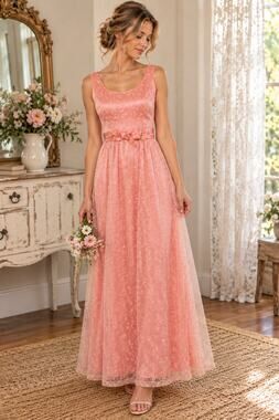 Vintage Pink Handmade Floral Overlay Maxi Gown Dress  XS